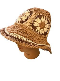 Crochet Straw Bucket Hat Floral Pattern
