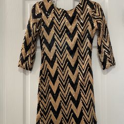 Chevron Black And Gold Sequin Party Dress