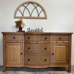 Wood and Rattan Buffet Sideboard Cabinet