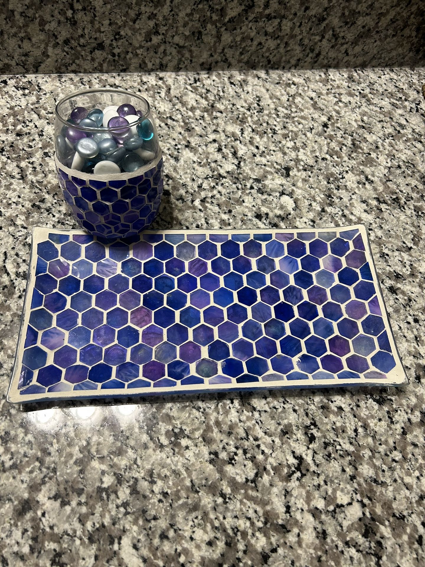 Mosaic Glass Tray And Cup Decor