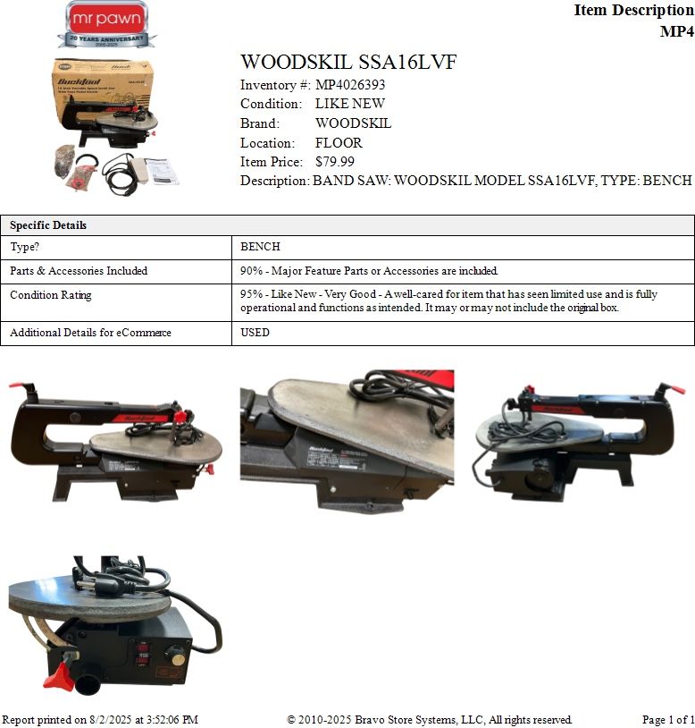 Woodskil Band Saw MP(contact info removed)