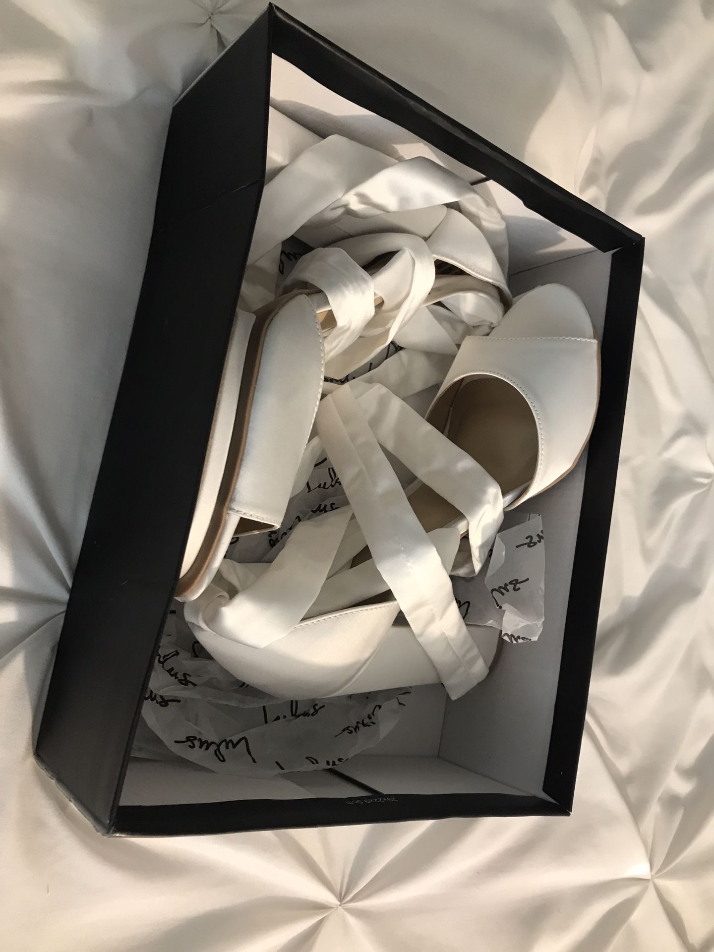 White wedding lace-up heels - size 8.5