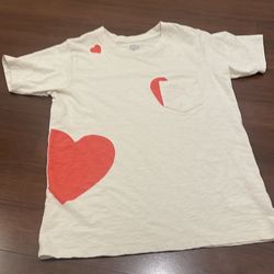 J. Crew Cream and Red Heart Pattern Short Sleeve Tee Shirt 