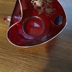 Cranberry Dish With Silver Overlay 