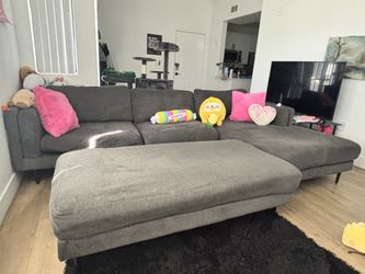 grey fabric 3 piece sectional couch