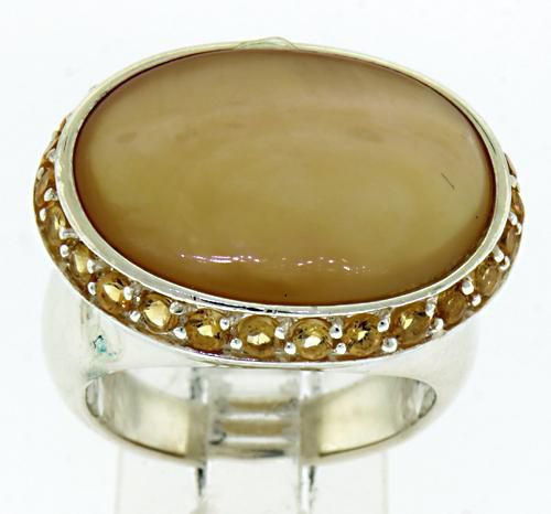 925 Sterling Silver Yellow Mop and Citrine Ring