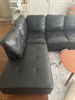 Black Faux Leather Sectional Sofa with Chaise
