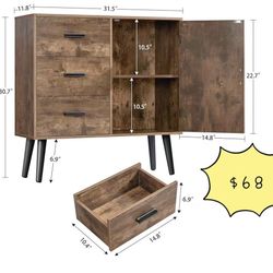 😀 Iwell Storage Cabinet with 3 Drawers & Adjustable Shelf, Mid Century Cabinet with Door, Accent Cabinets for Living Room, Home Office, Entryway