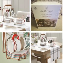 RETIRED Adorable Hearth & Hand 9pc Hot Cocoa or Coffee Set RARE PATTERN