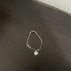 Virgin Mary Sterling Silver Beaded Heart Charm Bracelet