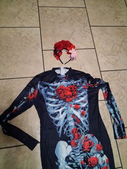 Women floral skeleton jumpsuit with headband size xl in good condition