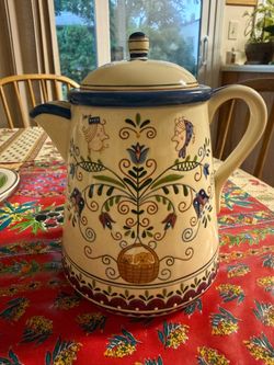 Vintage 2003 Demdaco "Oma's House" tea pot designed by artist Heinrich Leonard, hand painted.