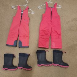 Winter rain snow boots Bib pants
waterproof warm (shoes: little kids
11,13; pants: 2T, 3T)