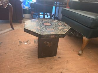 Vintage Hand-Carved & Painted Chinese Octagonal Side Table