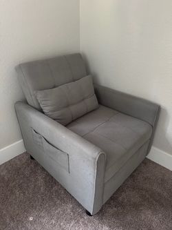 Gray Upholstered Accent Chair with Pillow