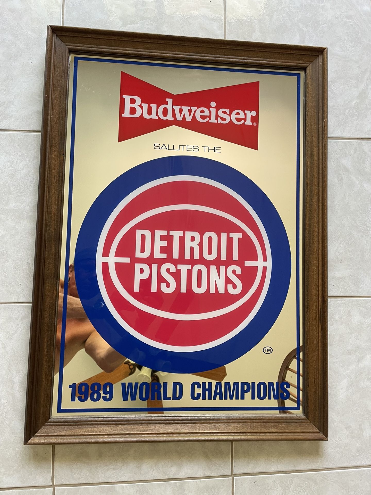 Rare, excellent Detroit Pistons Budweiser 1989 championship mirror