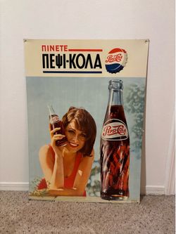 1970s Pepsi Cola Greek Advertising Sign