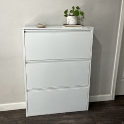 White Shoe Cabinet Entryway Metal Slim Narrow 3 Flip Drawers