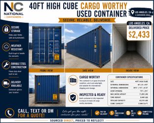 40' High Cube Cargo Worthy Shipping Container – $2,433 Delivered