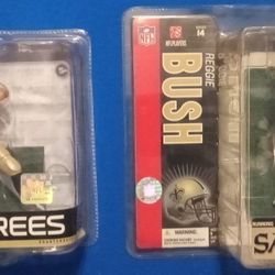 Lot Of 2 New Orleans Saints McFarlane NFL Series 31 Drew Brees And McFARLANE NFL SPORTS PICKS SERIES 14 REGGIE BUSH Action Figures 