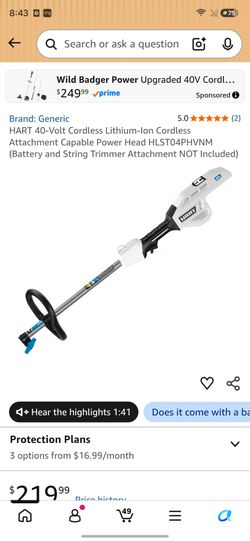 NEW HART 40-Volt Cordless Attachment Capable 15-inch String Trimmer Kit, (1) 4.0Ah Lithium-Ion Battery