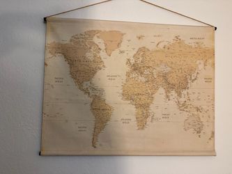 Large Vintage-Style World Map Wall Hanging