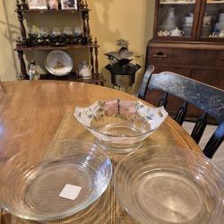 Two Vintage Libbey Clear Glass 8" Soup Bowls And glass serving bowl