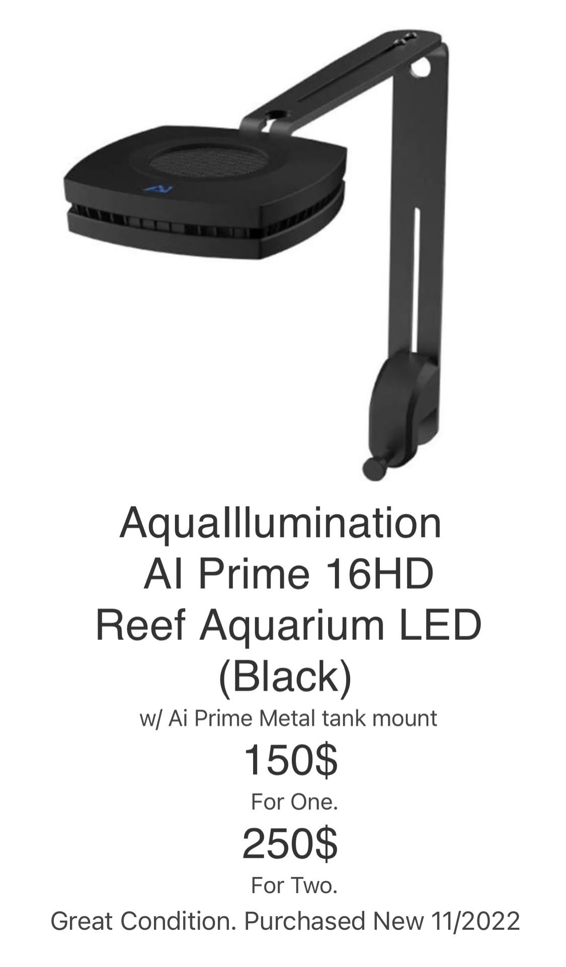 AquaIllumination AI Prime 16HD Reef Aquarium LED Light (Black)