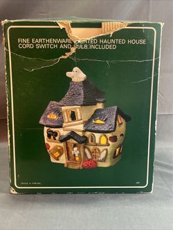 Fine Earthenware Lighted Haunted House Halloween - Cord, Switch & Bulb Included