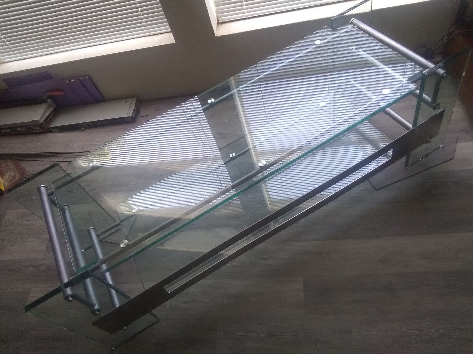 2 Shelved 56" Glass Table