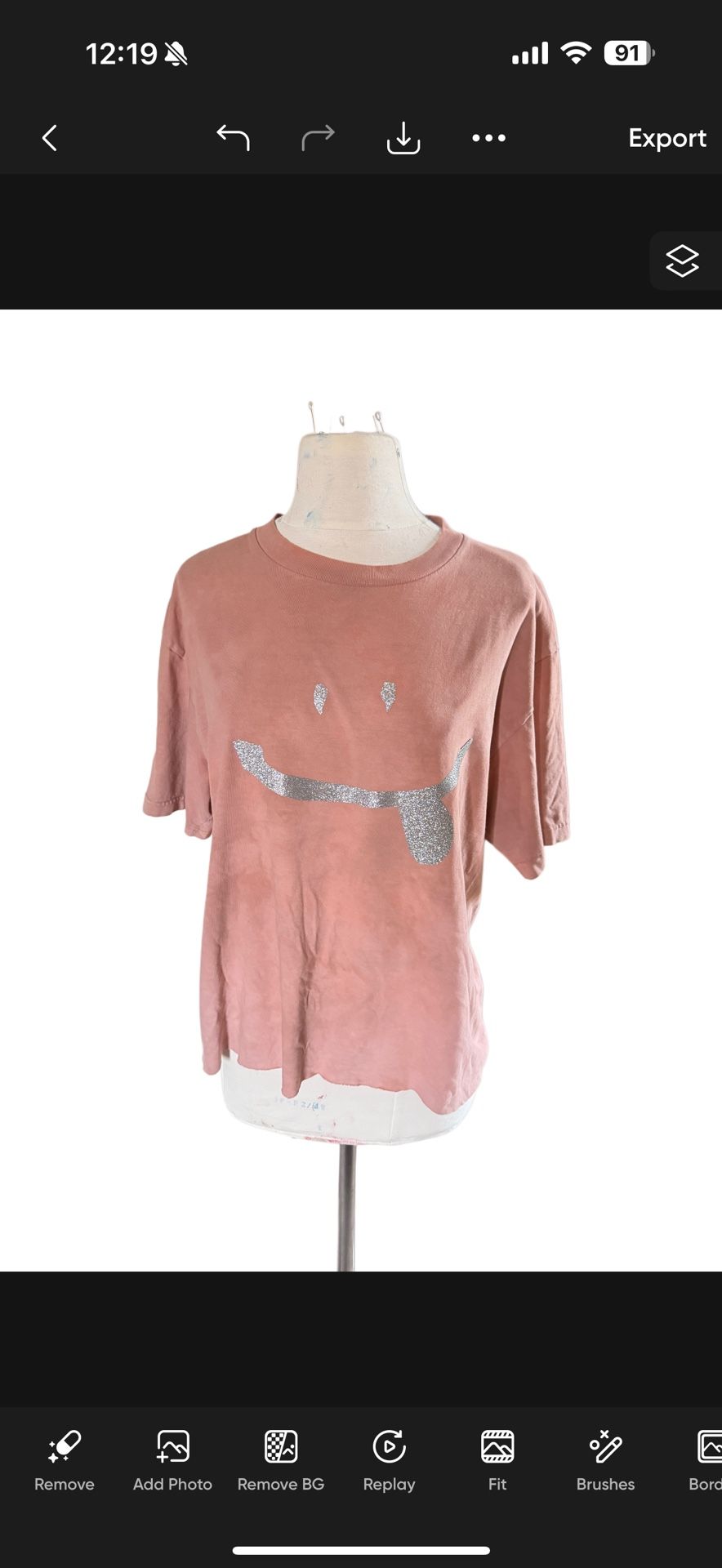 Custom Pink tie dye raw hem cropped T-Shirt with Silver Smiley Face tongue sz L