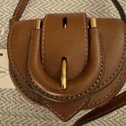 919-PRTT Fossil  Harwell Mini Flap Crossbody Purse Bag Brown Leather NWT