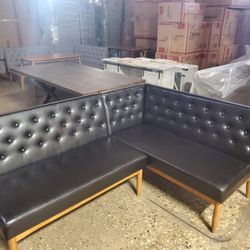 Mid-Century Modern  Faux Leather Dining Nook Banquette Set for Small Spaces
