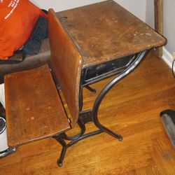 vintage eclipse school desk cast iron frame wood top and folding seat