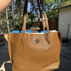 MCM yris brown blue tote 