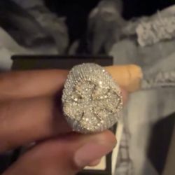 Natural Diamond Cross Silver Ring 