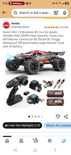 Hosim Mini 1:8 Brushless RC Cars for Adults, VEXARO MAX 50MPH High Speed Rc Trucks Fast, 4X4 Remote Control Car All Terrain RC Truggy Waterproof Off R