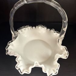 Fenton Silver Crest Double Ruffle Edged Bridal Basket