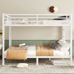 Metal Queen over Queen Bunk Bed for Teens and Adults,Space-Saving/Noise Reduced/No Box Spring Needed,White