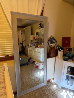 Oversized Full Length Dressing Mirror – Modern Wood Grain Frame