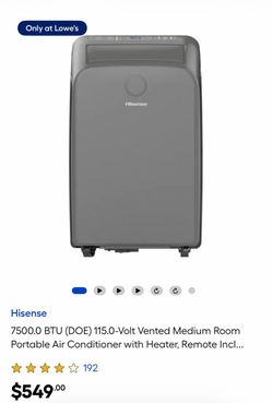 7500.0 BTU (DOE) 115.0-Volt Vented Medium Room Portable Air Conditioner with Heater, Remote Included