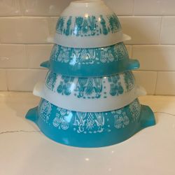 Pyrex Vintage Nesting Bowls Amish Farmer Butterprint Design
