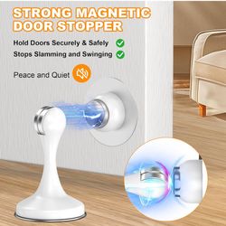 Crosize Magnetic Door Stoppers 2 Pack, Stainless Steel Door Stops for Wall and Floor Mounting, Door Holder Keep Door Open, No Drilling Door Stop with