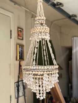 Vintage two tiered cowrie shell chandelier