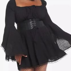 Cosmic Aura Dress Size M Black Corset Bell Sleeve Gothcore Hot Topic‎ Gothic