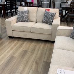 Beige Loveseat Plushy Cushion With Square Arm (8182)