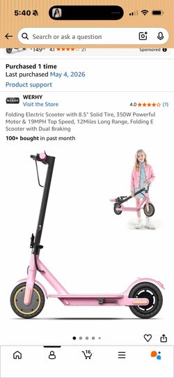 Pink 8-12 year old Electric Bike