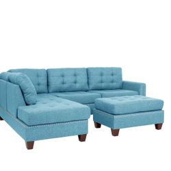New 104x75 Reversible Blue Sectional Couch On Sale / Free Delivery 