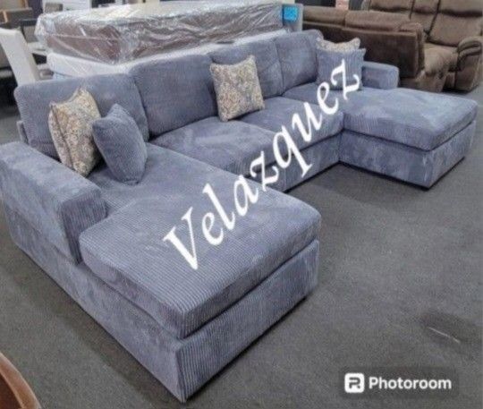 ✅️✅️4 pc  corduroy fabric sectional sofa with double chaise ✅️✅️