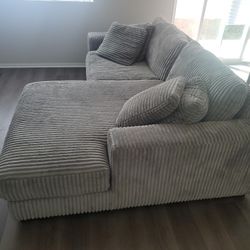 Lindyn Gray Curduroy Sectional Chaise Sofa